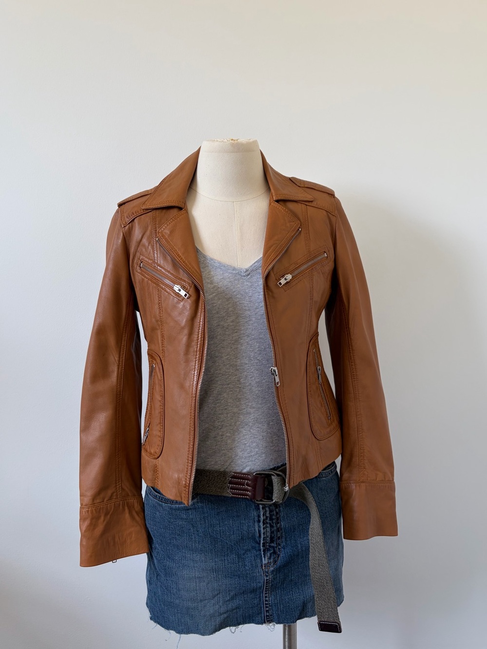 Classic Brown Leather Moto Jacket - Tailored Women's Style